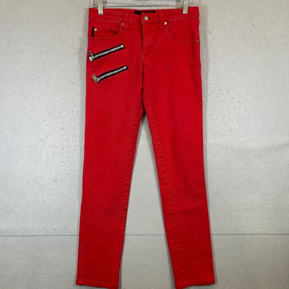 Tripp NYC Jeans Mens 28 Red Skinny Zipper Pockets Punk Goth Alternative Mallcore